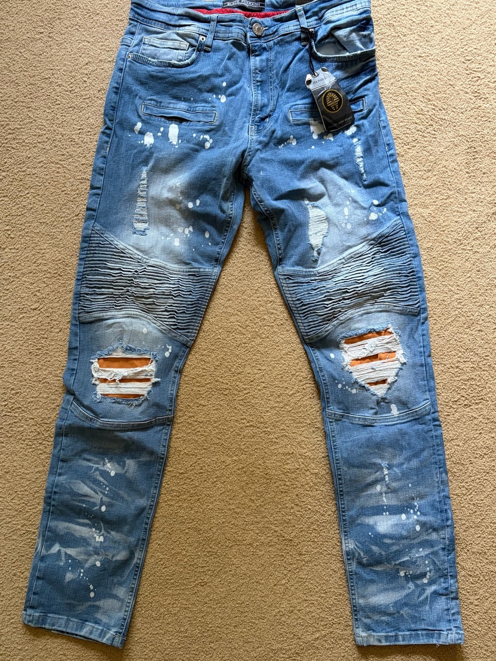 Black Pharaoh Slim Fit Distressed Blue Men’s Jeans 36x34